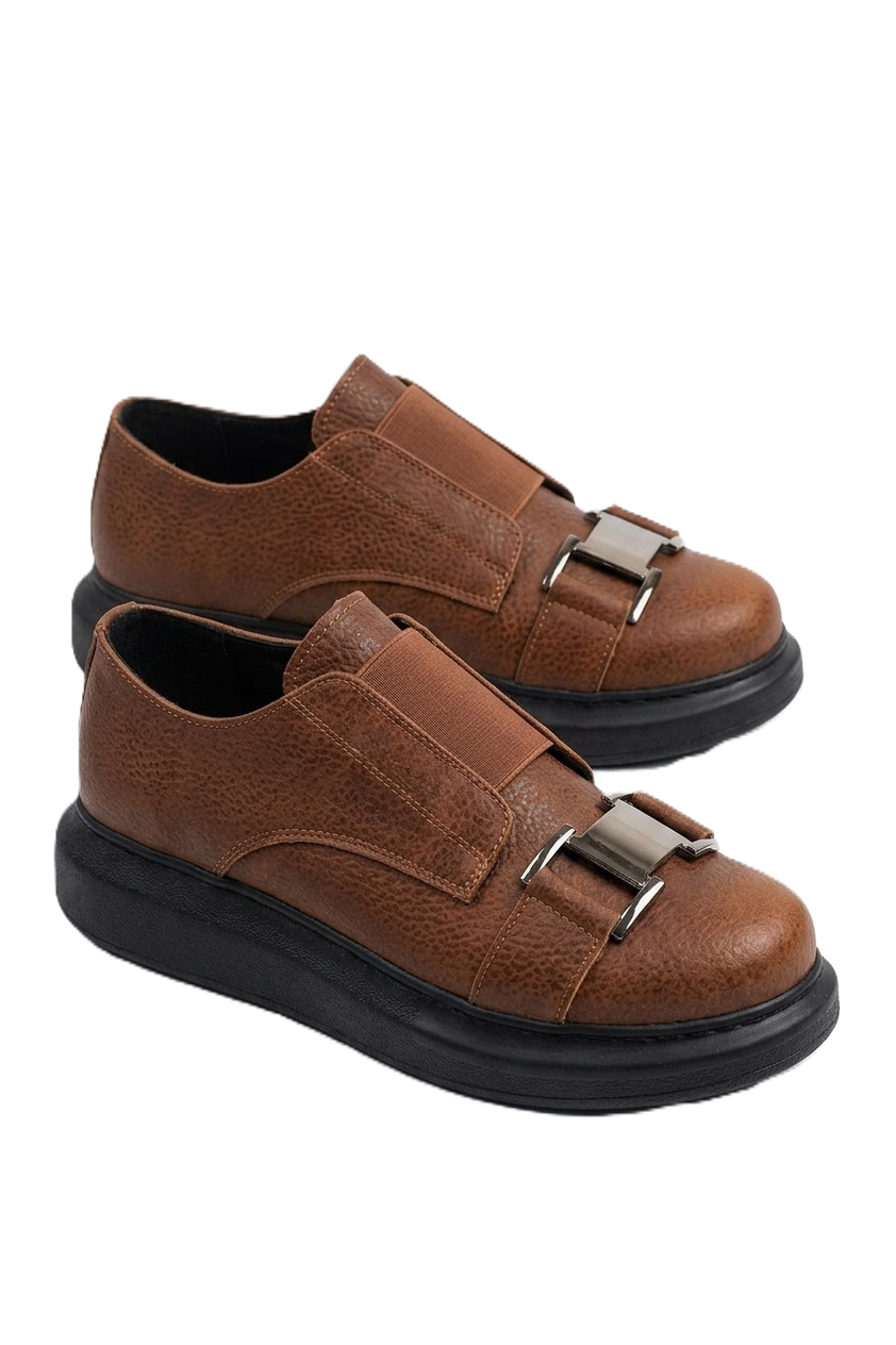 ZRCX297 Premium Erkek Lastikli Ortopedik Sneaker Taba Siyah
