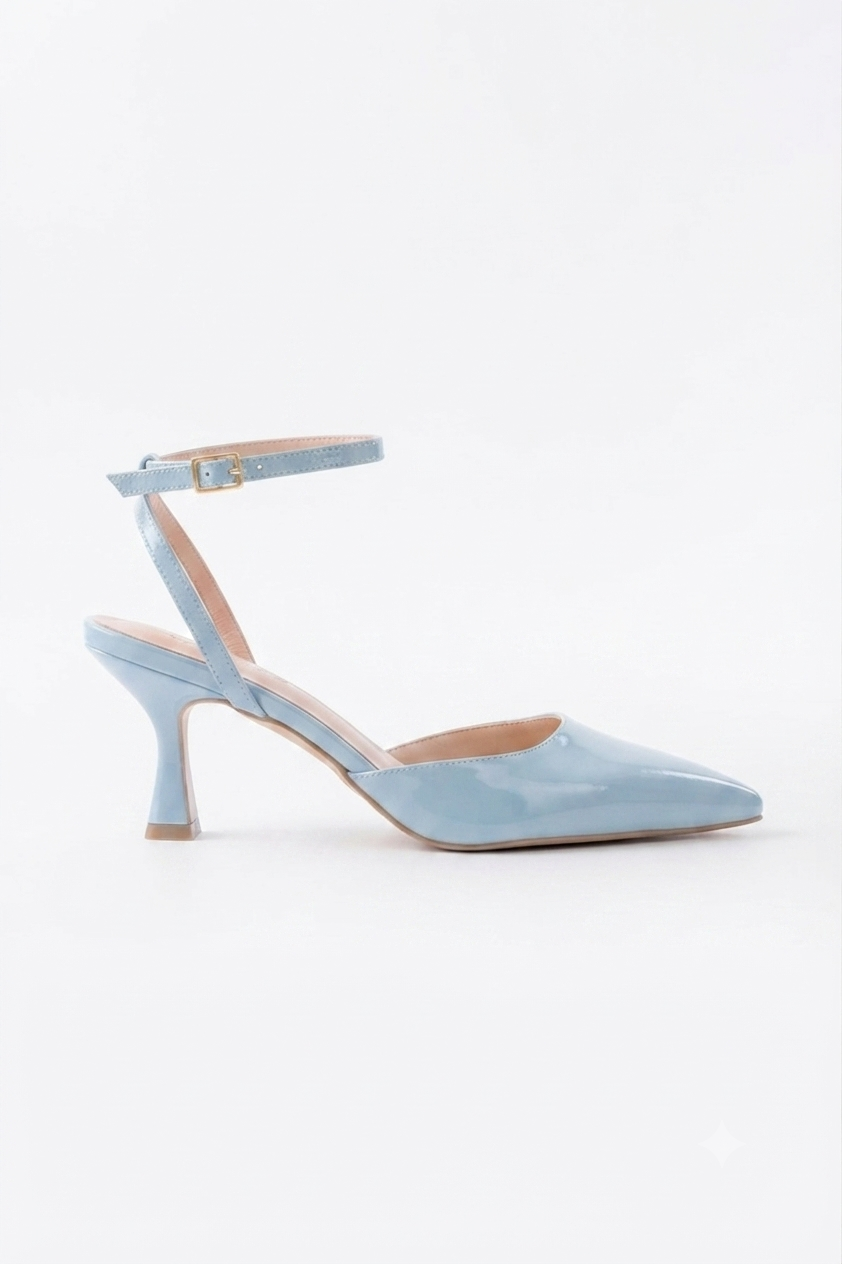ZRİN-004 Bebe Mavi Rugan Günlük 7 cm Topuklu Ayakkabı