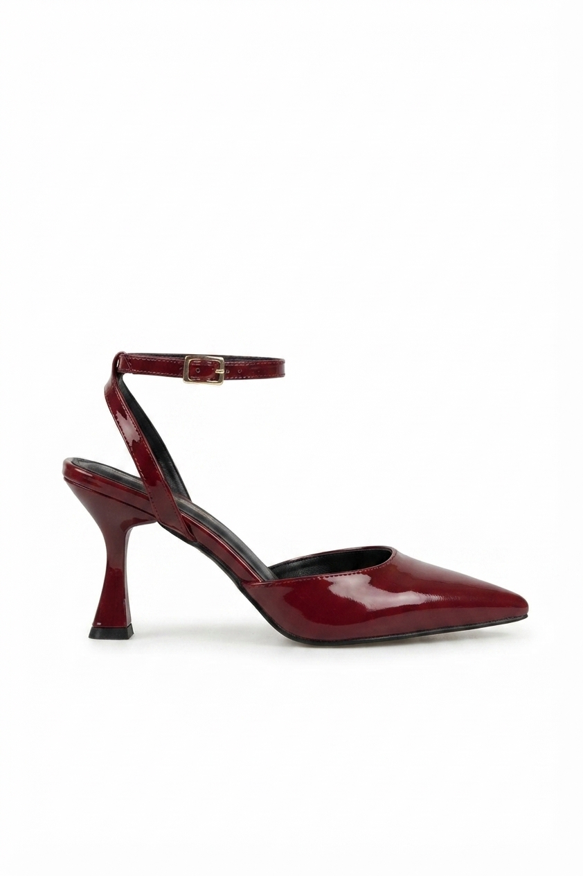 ZRİN-004 Bordo Rugan Günlük 7 cm Topuklu Ayakkabı
