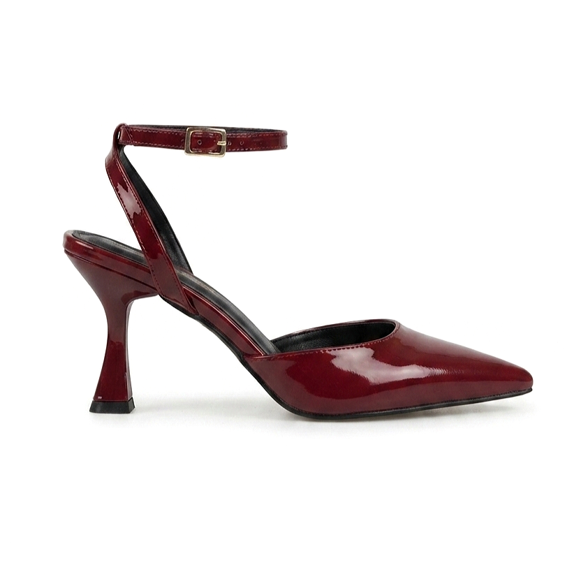 ZRİN-004 Bordo Rugan Günlük 7 cm Topuklu Ayakkabı