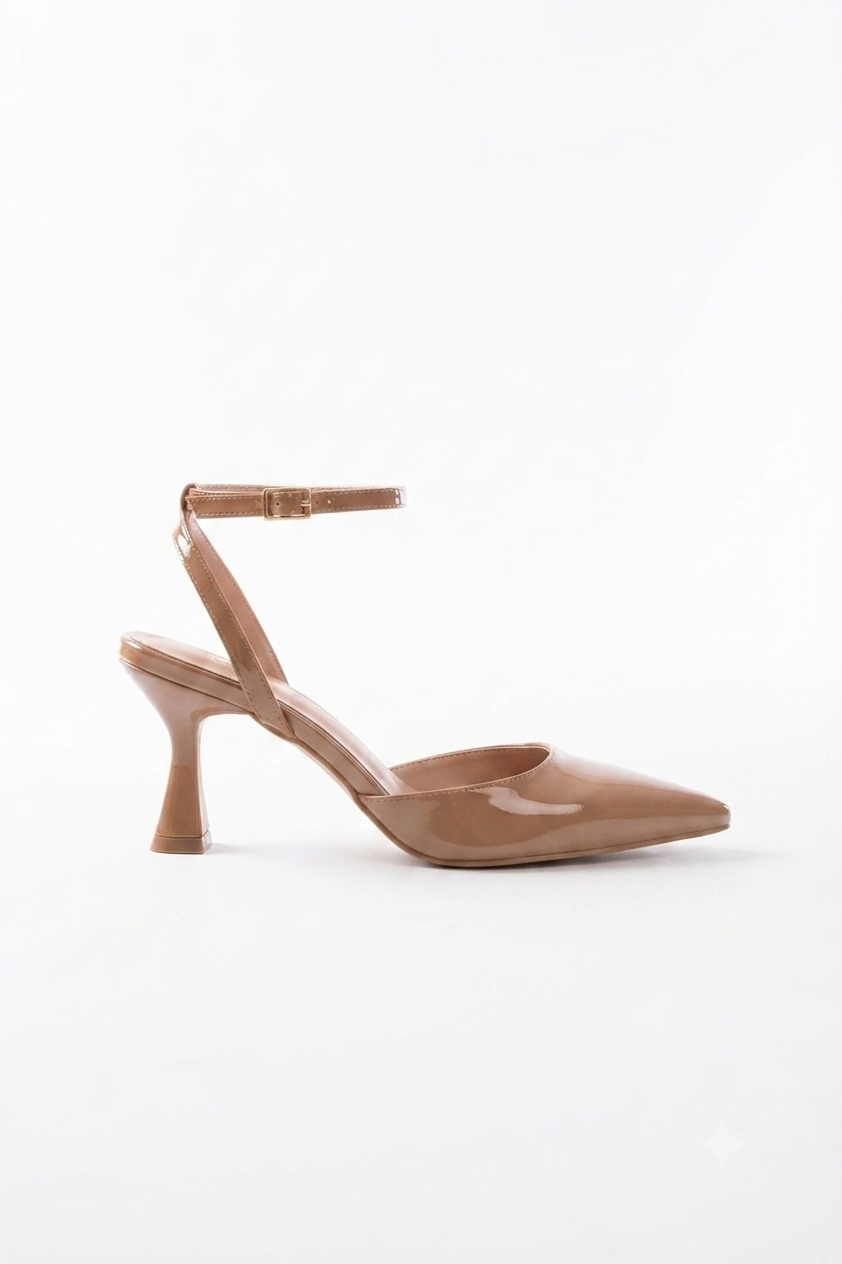 ZRİN-004 Vizon Rugan Günlük 7 cm Topuklu Ayakkabı