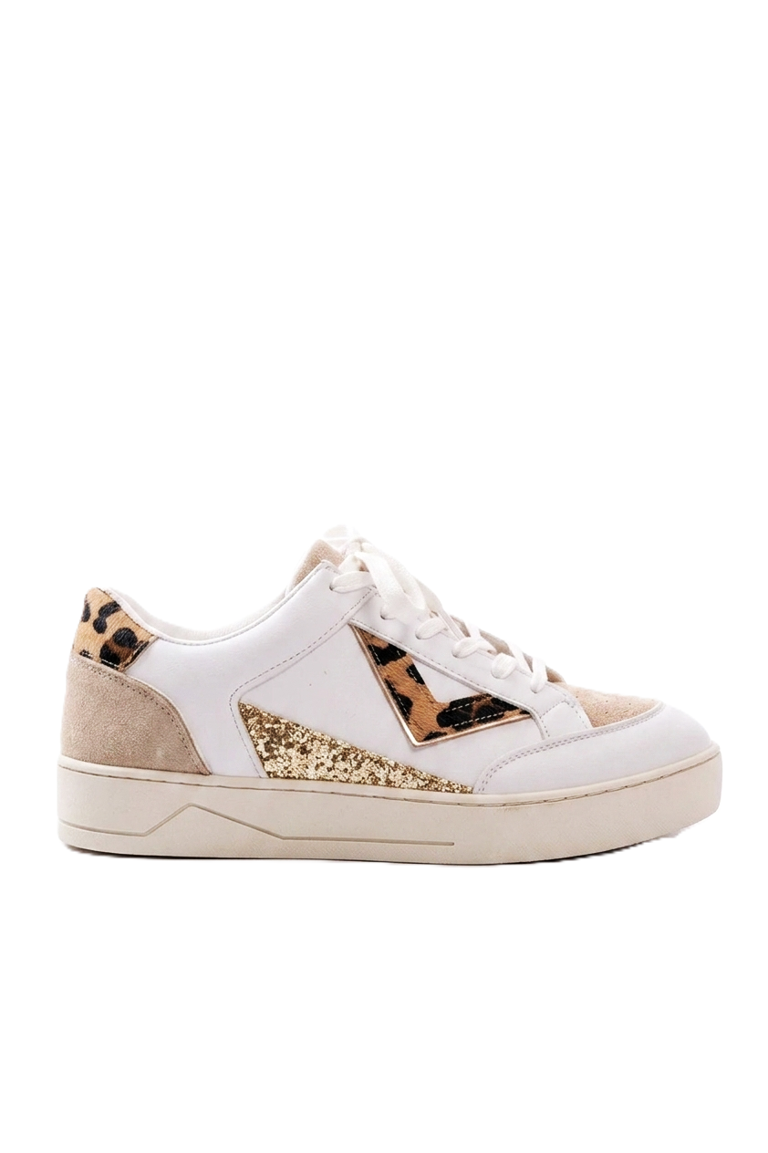 ZRİN-01 Premium Beyaz Leopar Desenli Bağcıklı Kadın Sneaker