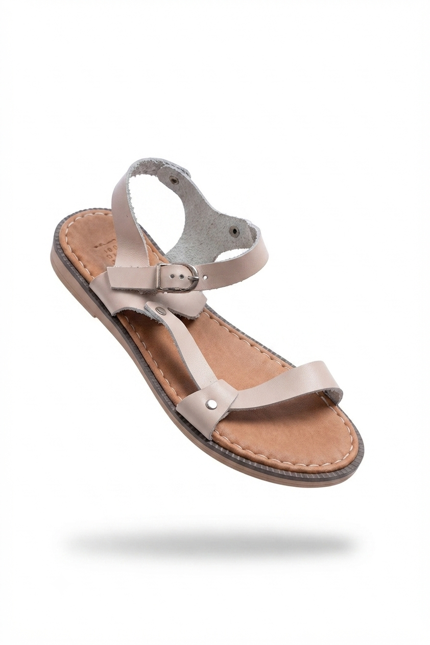 ZRİN-090 Premium Bej Hakiki Deri Kadın Sandalet