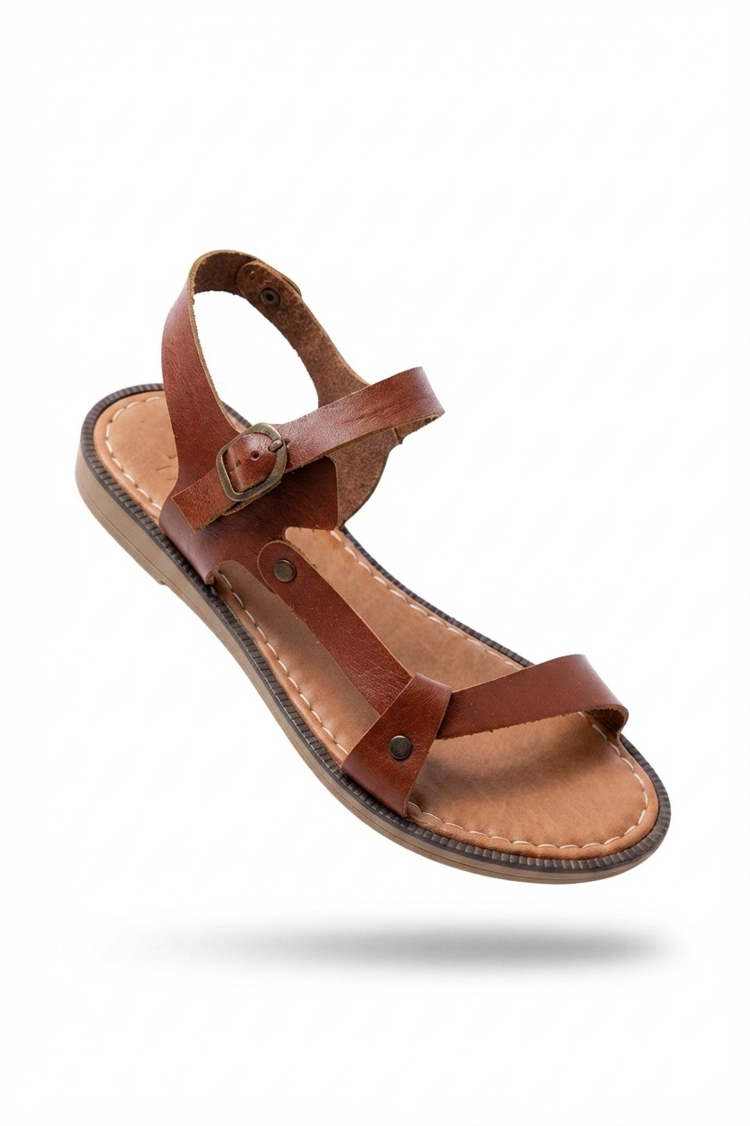 ZRİN-090 Premium Koyu Kahve Hakiki Deri Kadın Sandalet