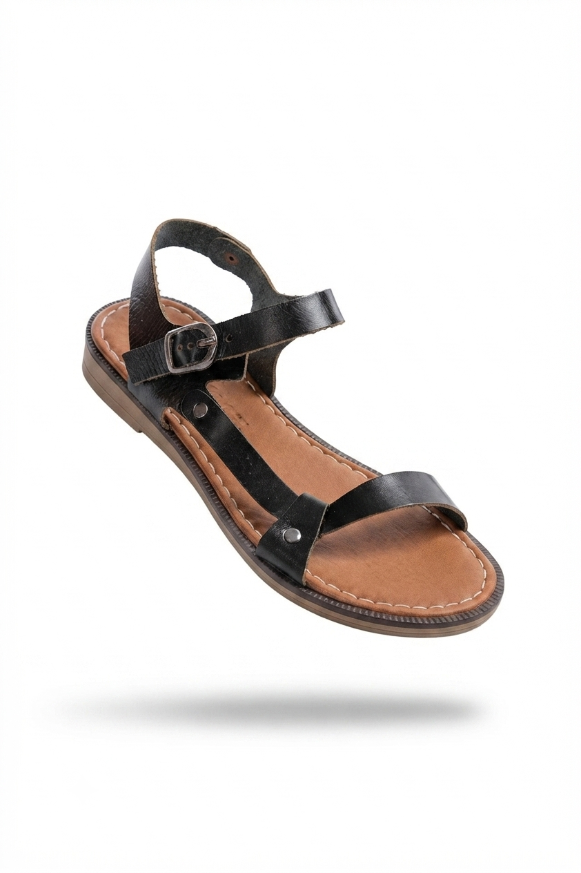 ZRİN-090 Premium Siyah Hakiki Deri Kadın Sandalet