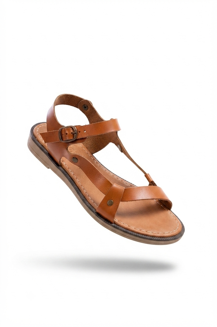 ZRİN-090 Premium Taba Hakiki Deri Kadın Sandalet