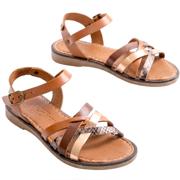 ZRİN-093 Premium Taba Garni Hakiki Deri Kadın Sandalet