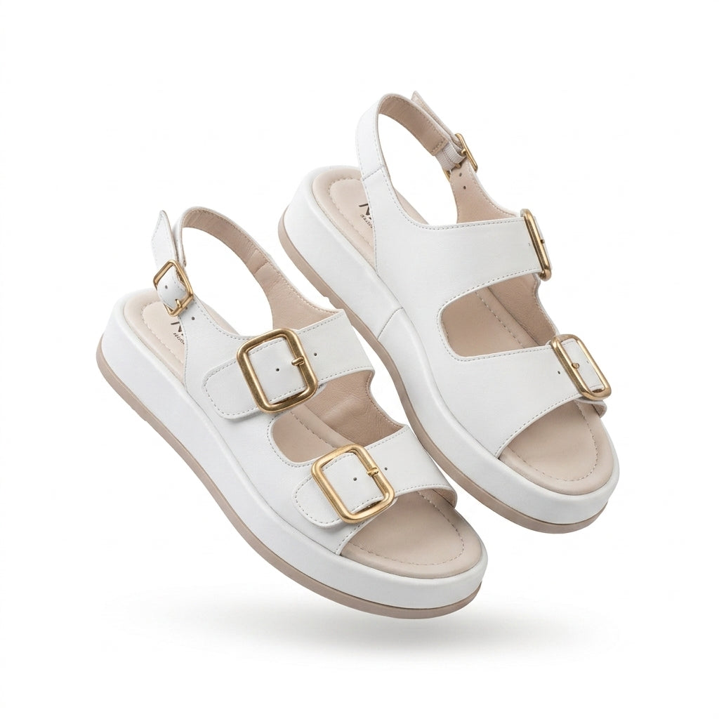 ZRIN-1187 Premium White Elastic Wedge Heel Women's Sandals