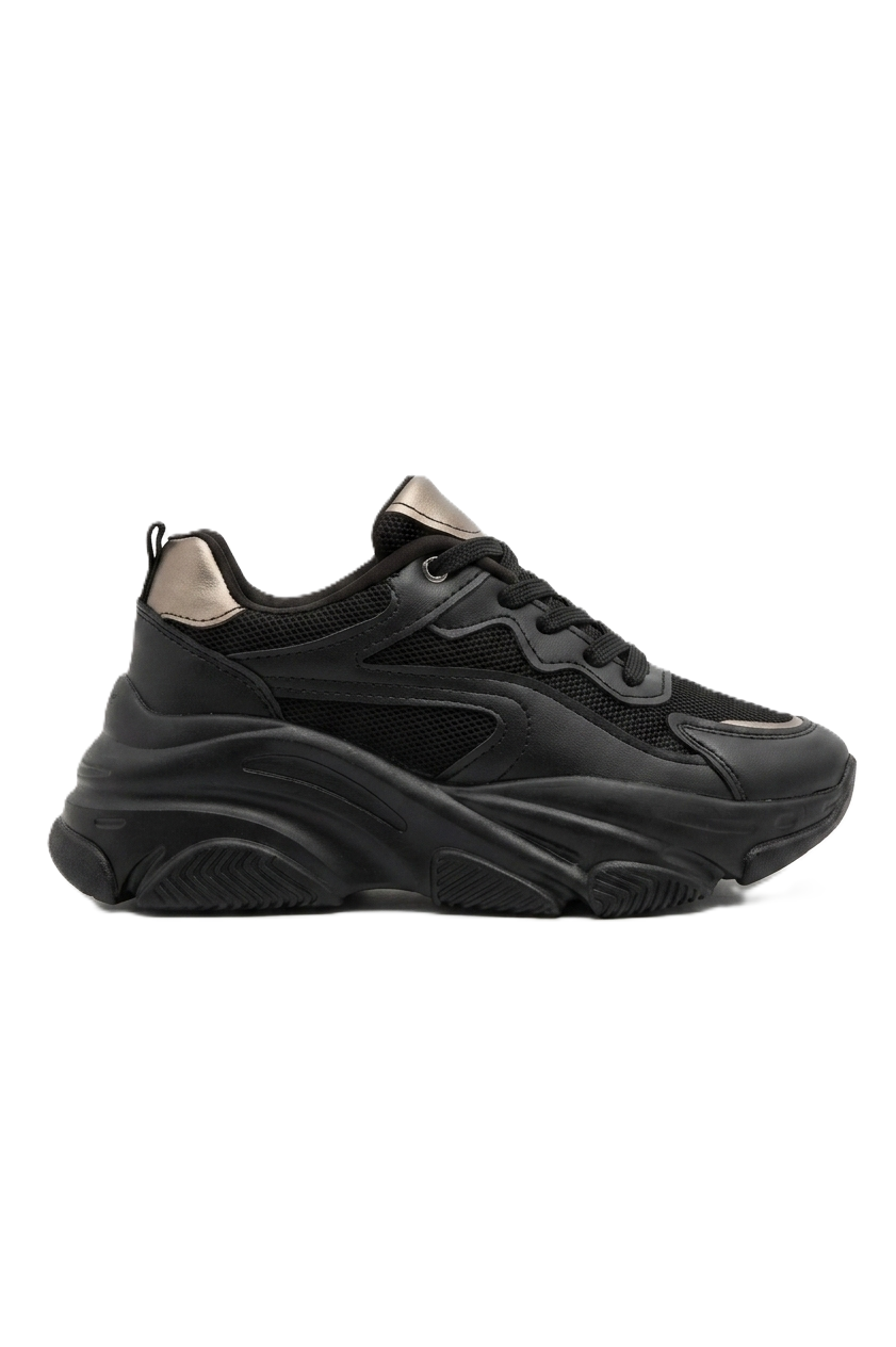 ZRİN-149 Siyah Platin Bağcıklı Fileli Günlük Premium Kadın Sneaker