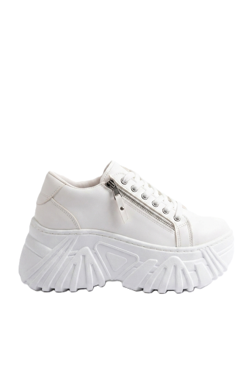 ZRİN-156 Premium Beyaz Bağcıklı Fermuarlı Yüksek Taban Kadın Sneaker 8 cm