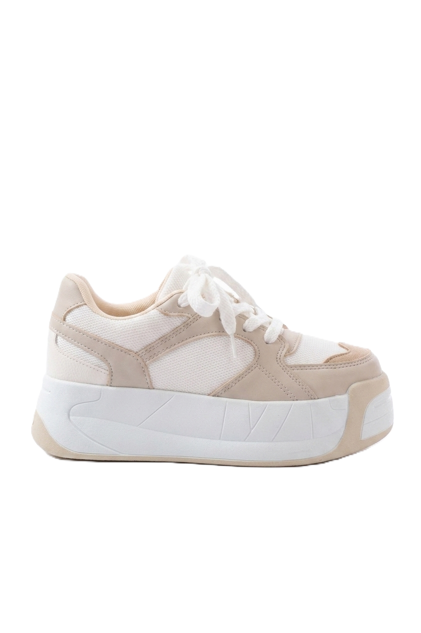 ZRİN-190 Premium Bej Bağcıklı Fileli Yüksek Taban Günlük Sneaker
