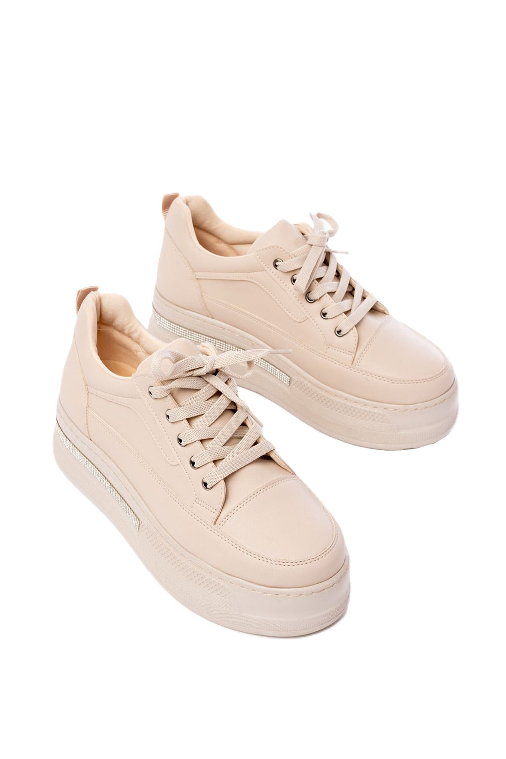 ZRİN-1999 Premium Nut Bağcıklı Taban Taş Aksesuarlı Kadın Sneaker