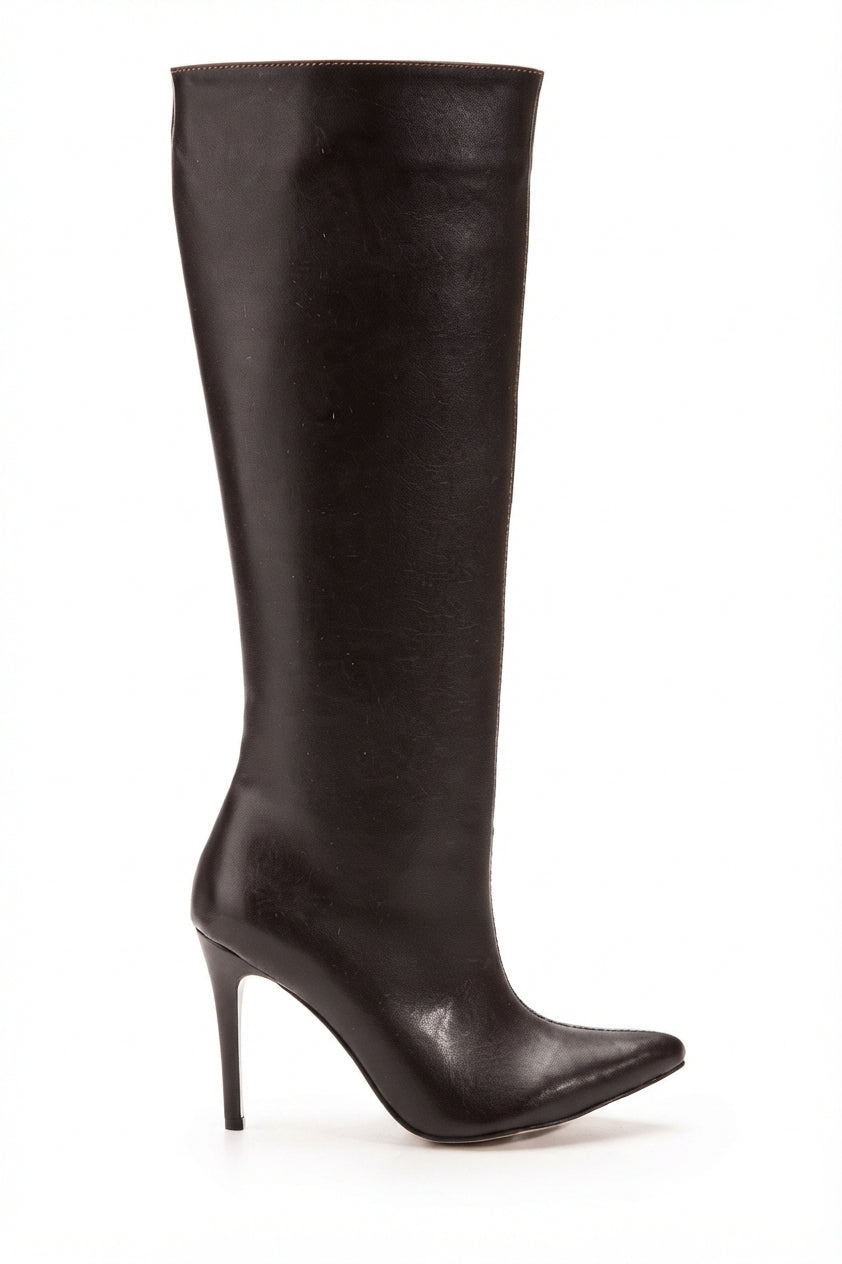 ZRİN-2007 Premium İnce Topuk Sivri Burun Kahve Fermuarlı Günlük Kadın Çizme 9,5 cm