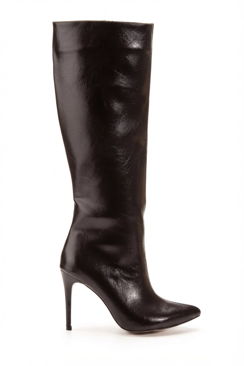 ZRİN-2007 Premium İnce Topuk Sivri Burun Kahve Kırışık Fermuarlı Günlük Kadın Çizme 9,5