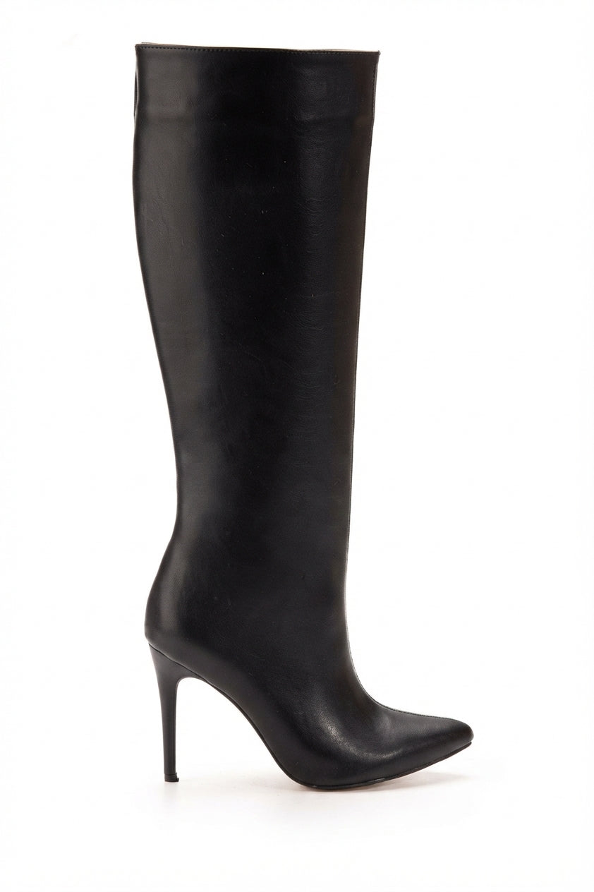 ZRİN-2007 Premium İnce Topuk Sivri Burun Siyah Fermuarlı Kadın Çizme 9,5 cm