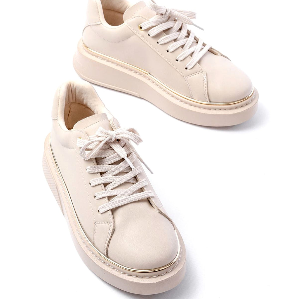 ZRİN-2435 Premium Bej Roze Bağcıklı Günlük Sneaker