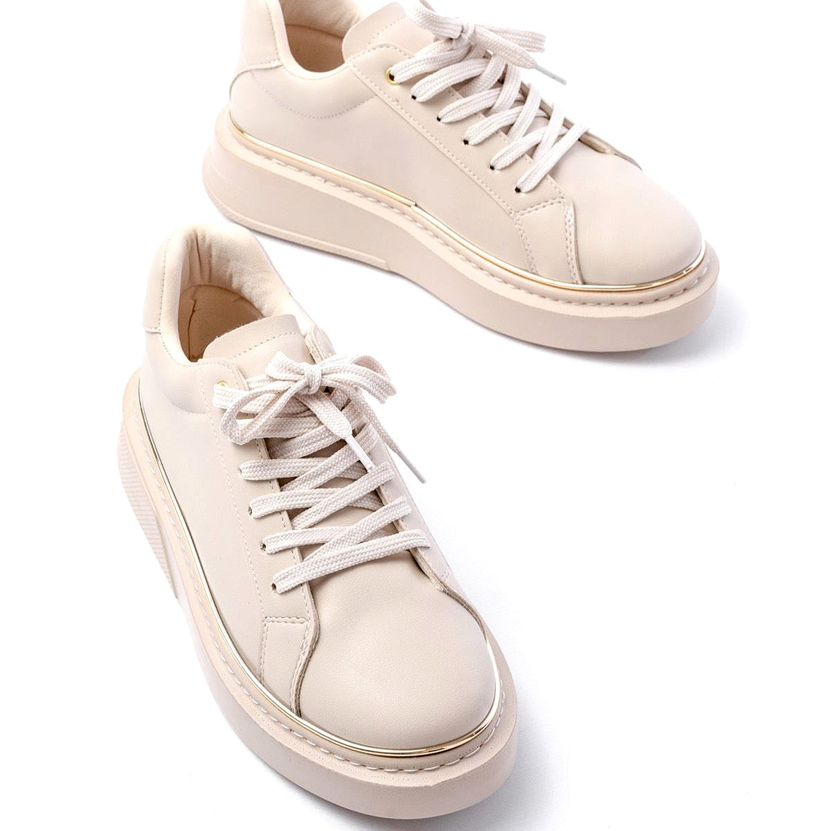 ZRİN-2435 Premium Bej Roze Bağcıklı Günlük Sneaker