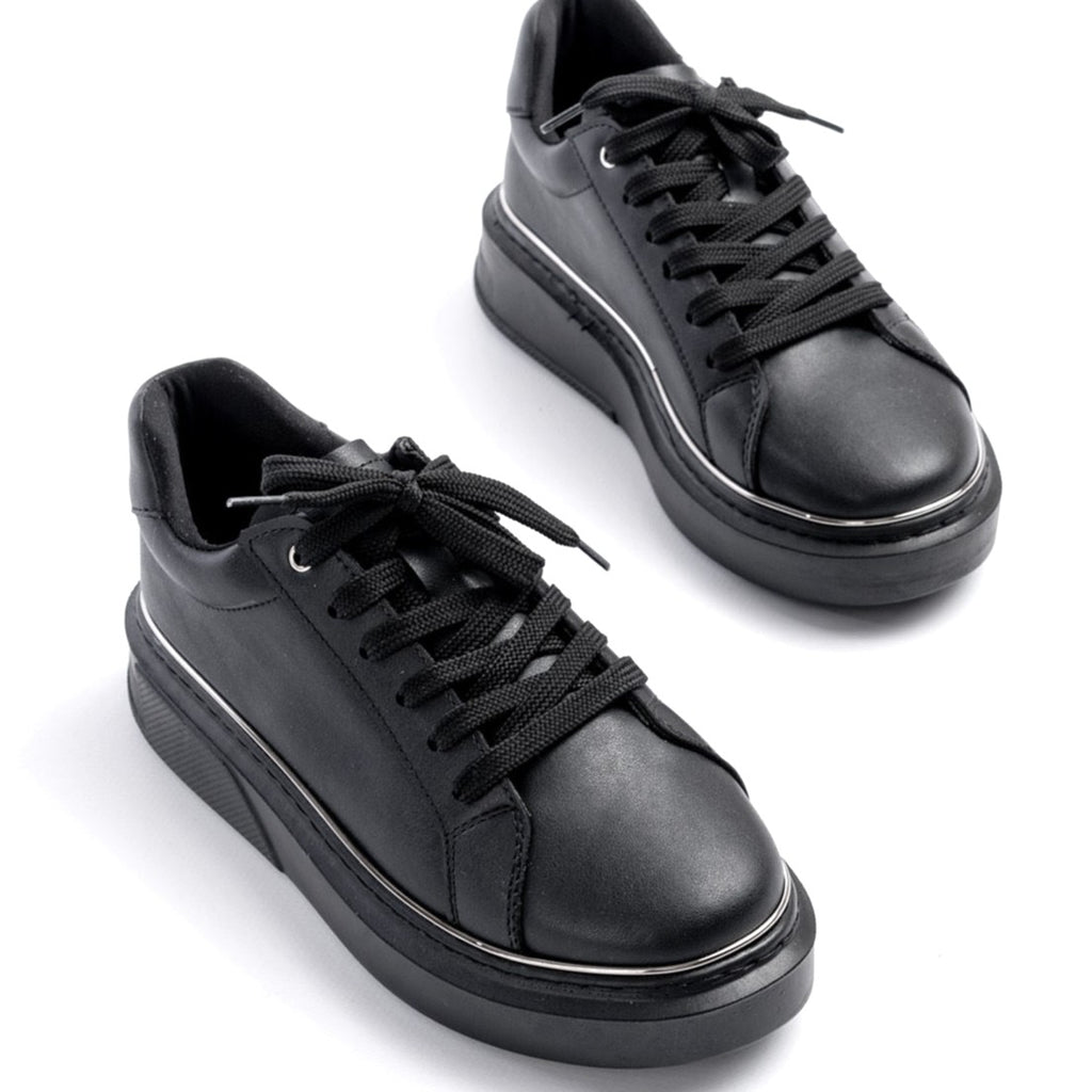 ZRİN-2435 Premium Siyah Platin Bağcıklı Günlük Sneaker