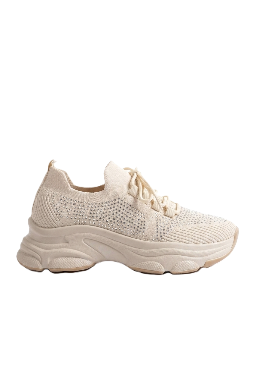 ZRİN-3002 Premium Bej Bağcıklı Fileli Taş Aksesuarlı Günlük Sneaker