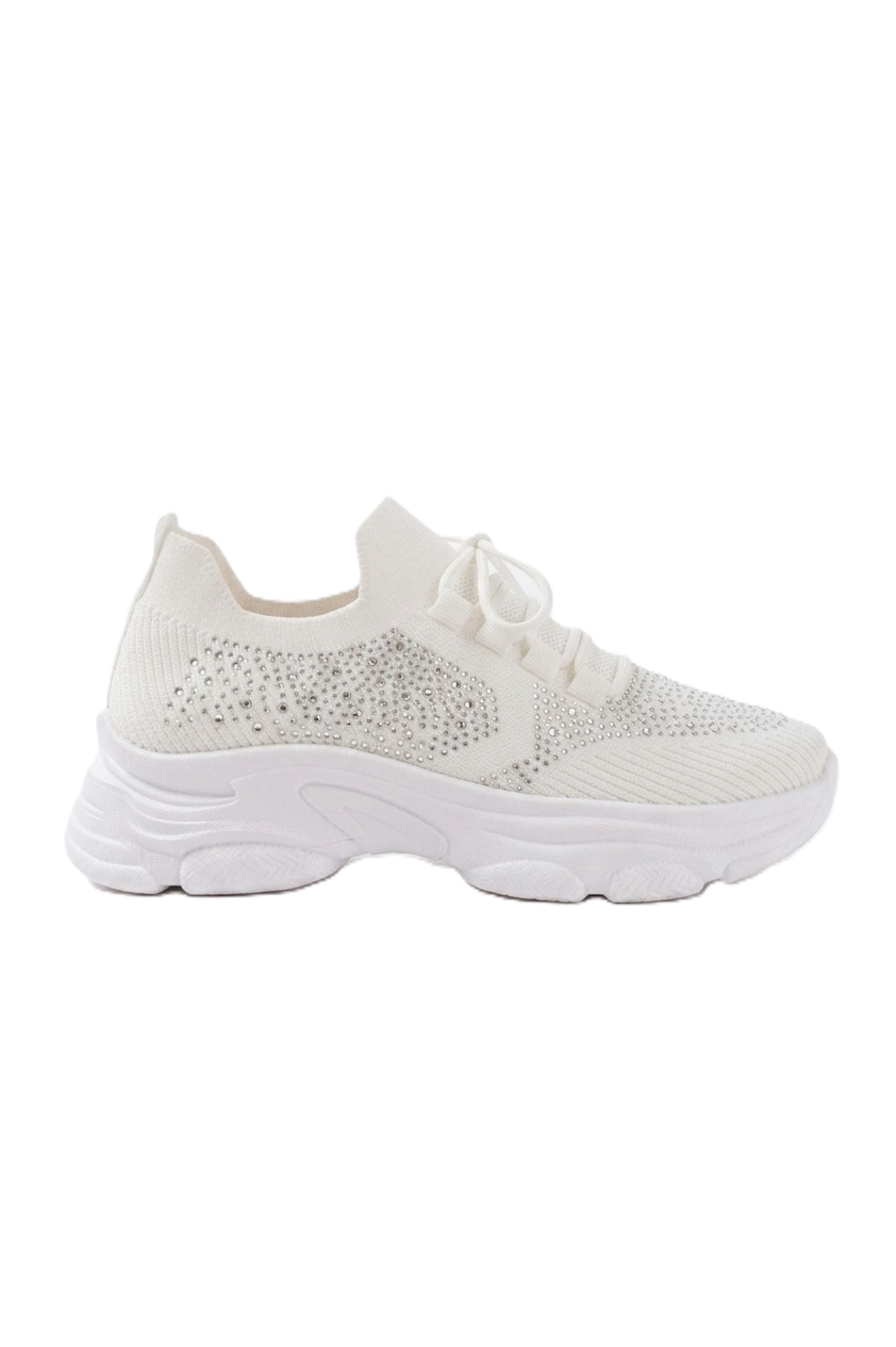 ZRİN-3002 Premium Beyaz Bağcıklı Fileli Taş Aksesuarlı Günlük Sneaker