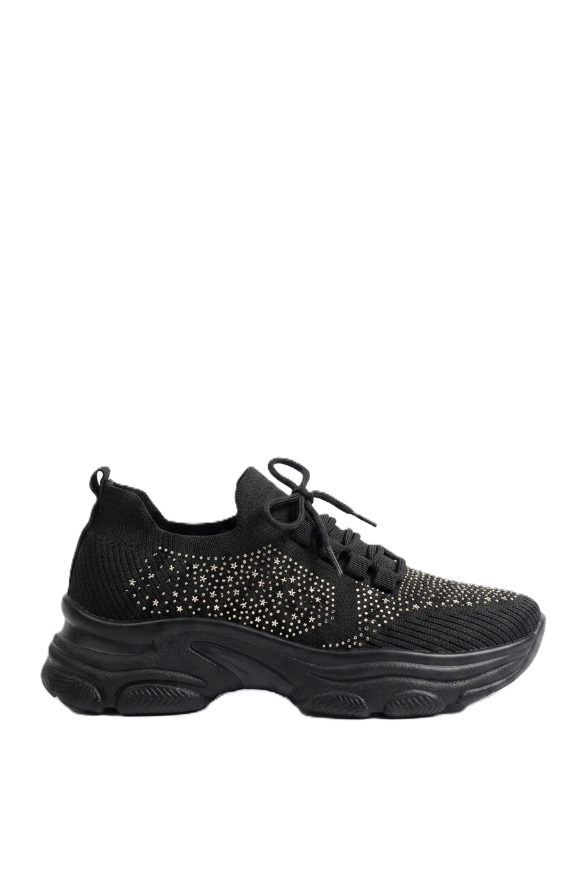 ZRİN-3002 Premium Siyah Bağcıklı Fileli Taş Aksesuarlı Günlük Sneaker