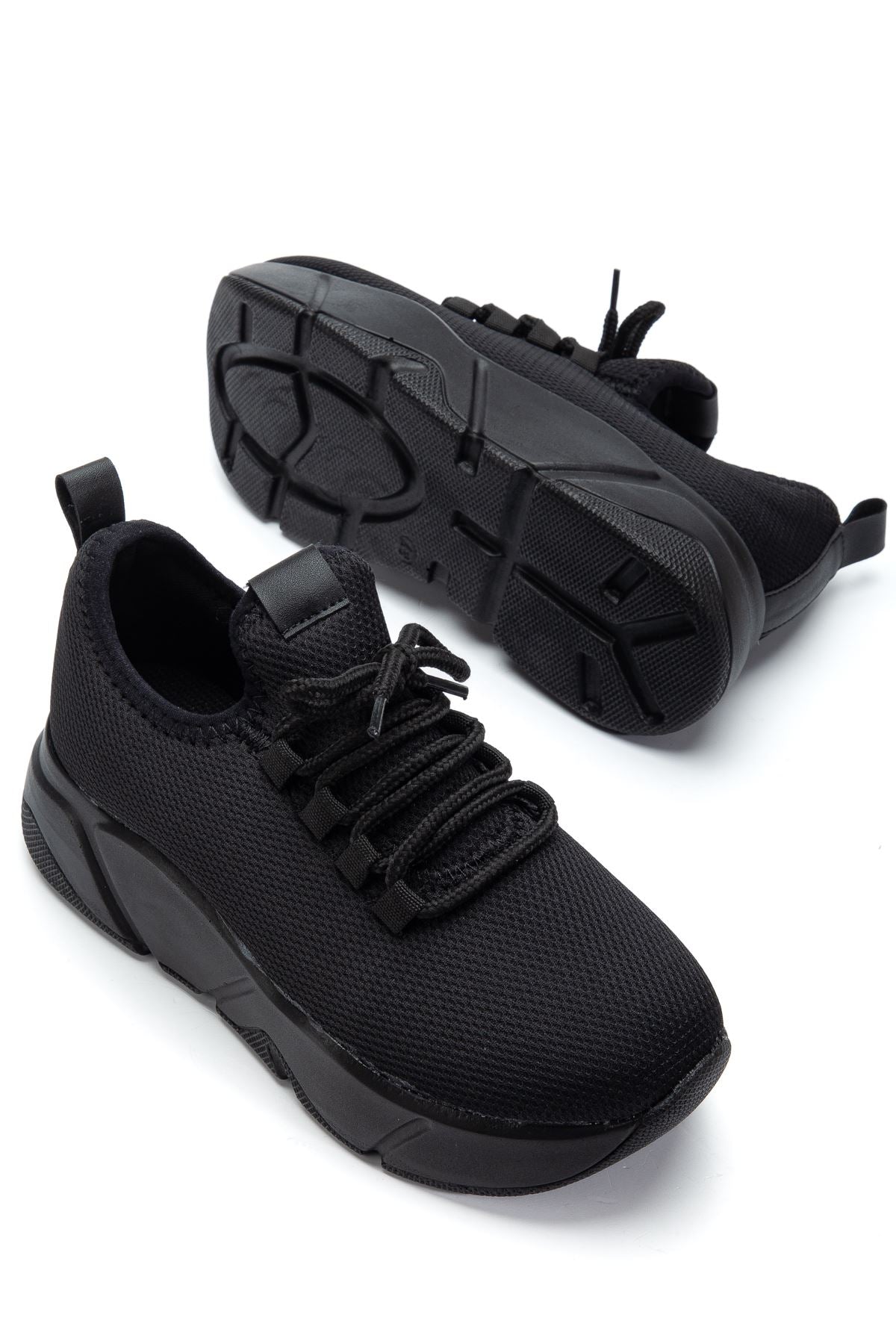 ZRİN-400 Premium Siyah Bağcıklı Triko Kalın Taban Kadın Sneaker 5 cm