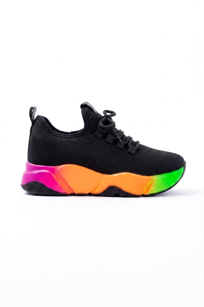 ZRİN-400 Premium Siyah Renkli Bağcıklı Triko Kalın Taban Kadın Sneaker 5 cm