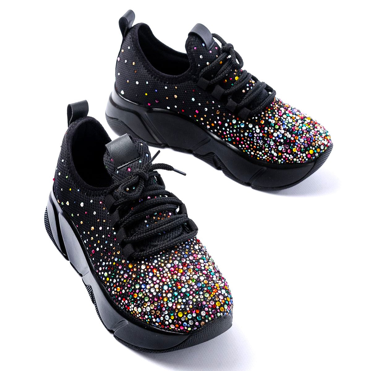 ZRİN-403 Premium Siyah Bağcıklı Fileli Multi Taşlı Kadın Sneaker