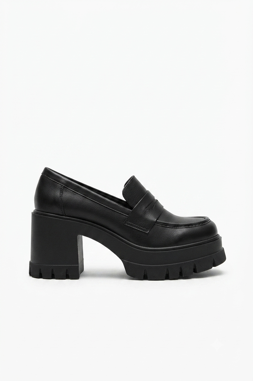 ZRİN-506 Premium Siyah Günlük Yüksek Topuklu Platform Kadın Loafer