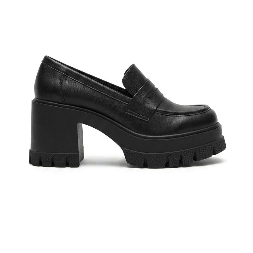 ZRİN-506 Premium Black Daily High-Heeled Platform Women's Loafer
