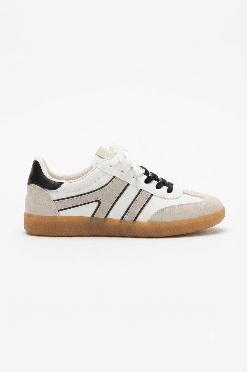 ZRİN-6005 Premium Beyaz Siyah Bağcıklı Termo Taban Günlük Kadın Sneaker