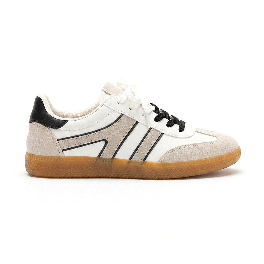 ZRİN-6005 Premium Beyaz Siyah Bağcıklı Termo Taban Günlük Kadın Sneaker