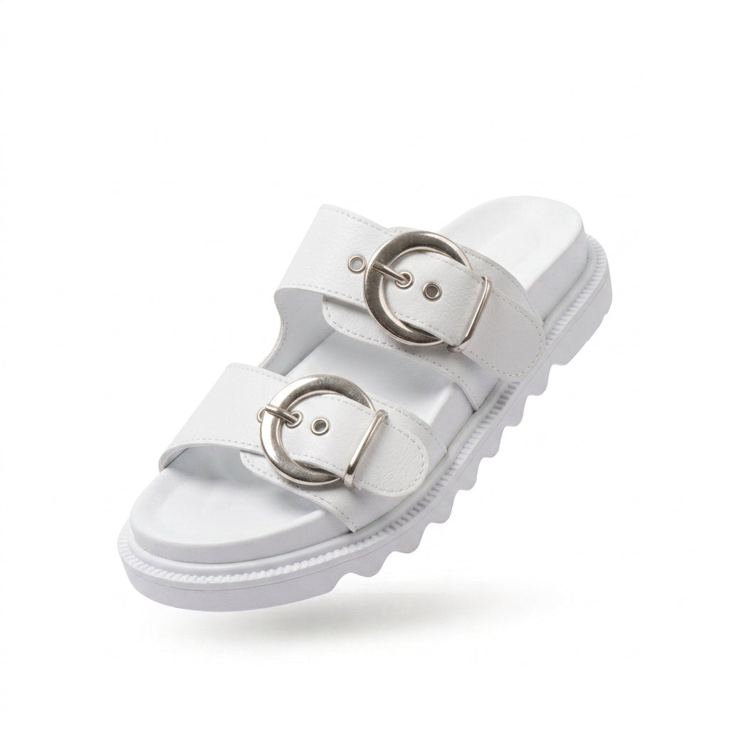 ZRIN-6010 White Everyday Women's Slippers with Buckle Accessory