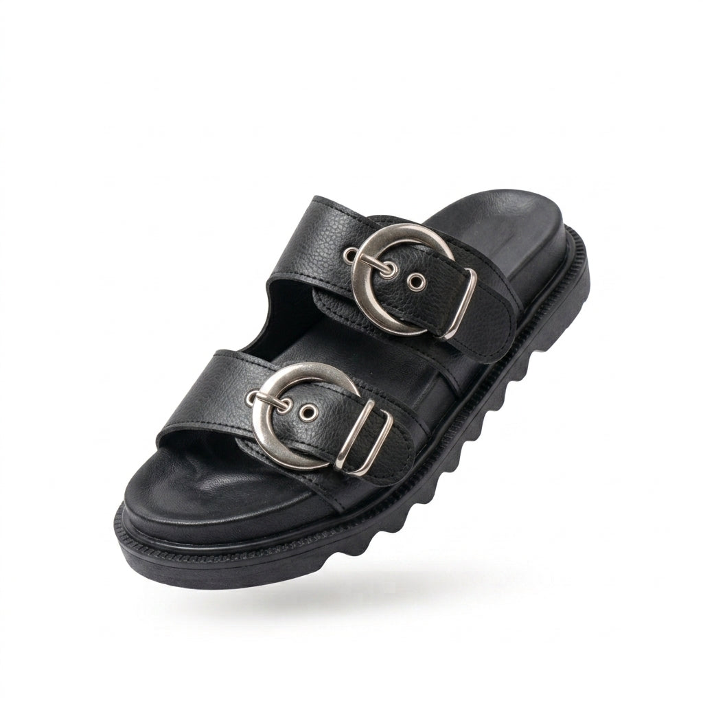 ZRIN-6010 Black Daily Women's Slippers with Buckle Accessory