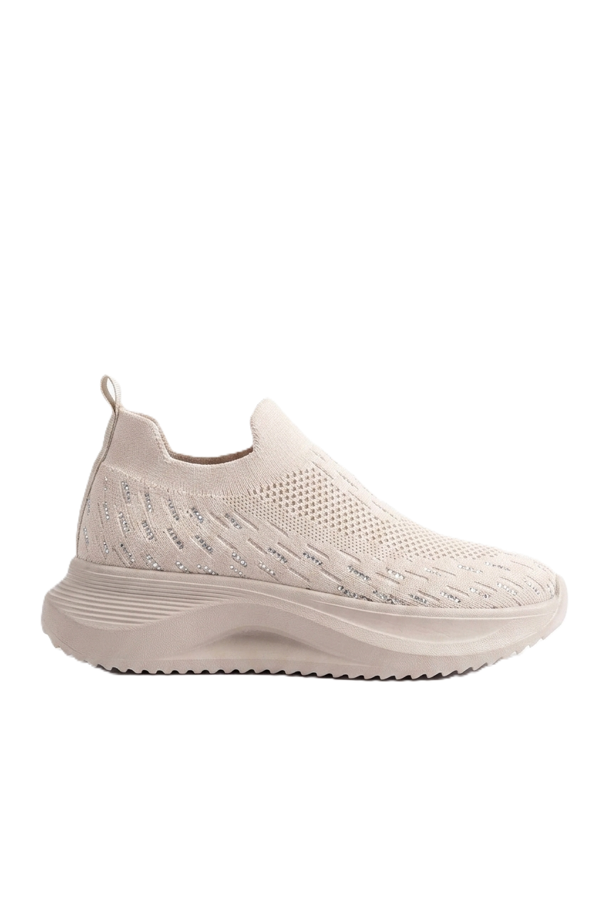 ZRİN-707 Bej Triko Faillant Taban Slip-On Taşlı Kadın Spor Ayakkabı