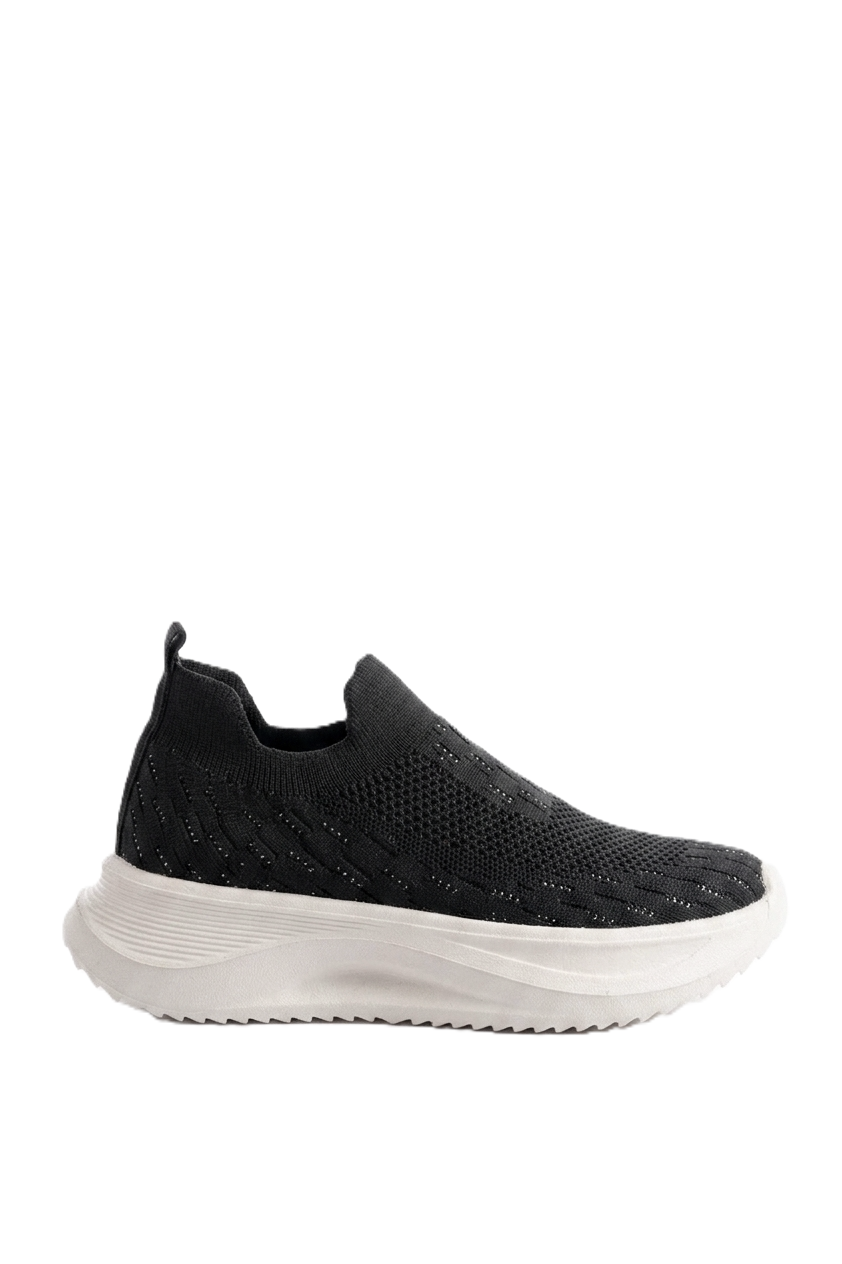 ZRİN-707 Siyah Beyaz Triko Faillant Taban Slip-On Taşlı Kadın Spor Ayakkabı