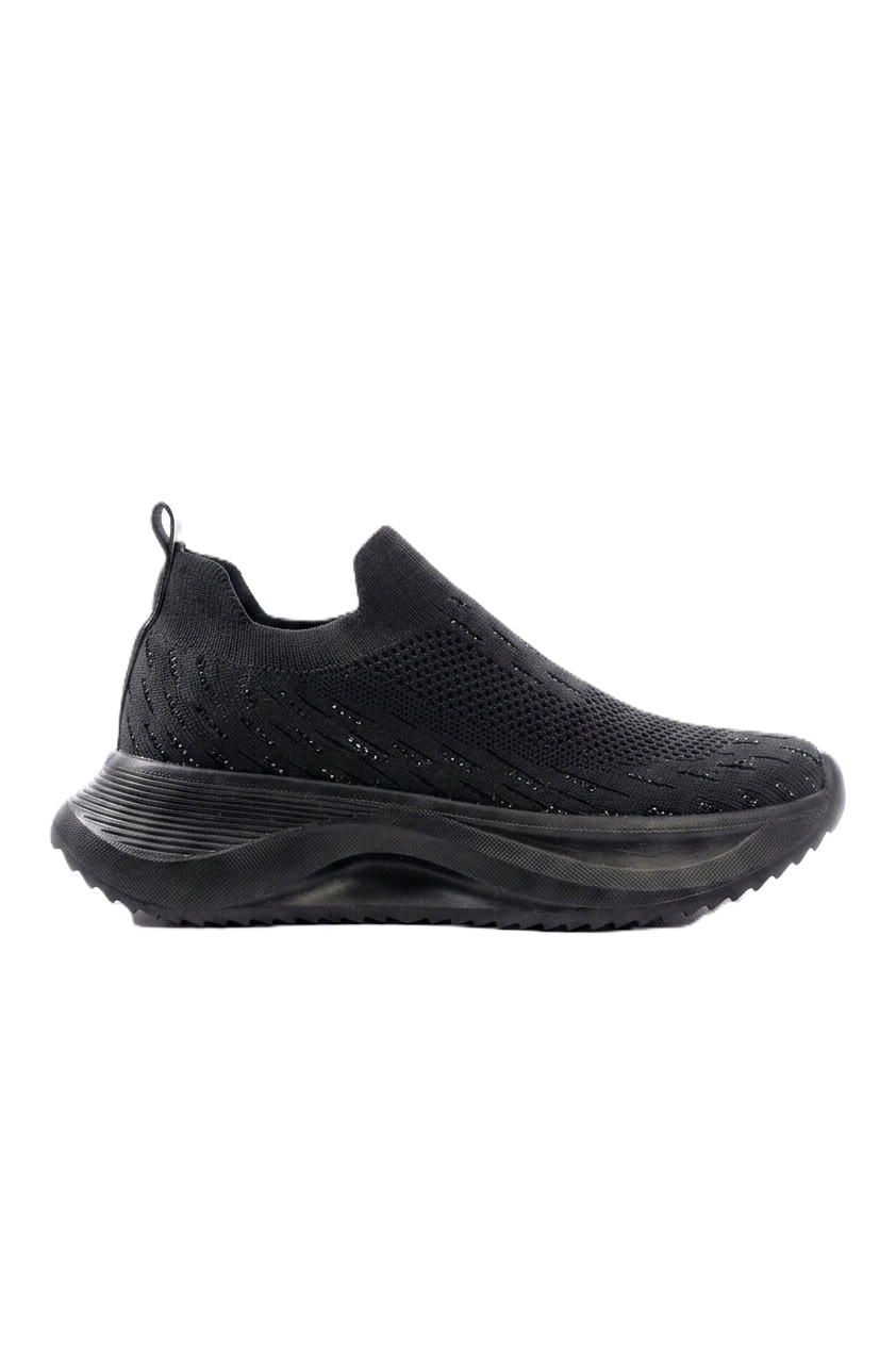 ZRİN-707 Siyah Triko Faillant Taban Slip-On Taşlı Kadın Spor Ayakkabı