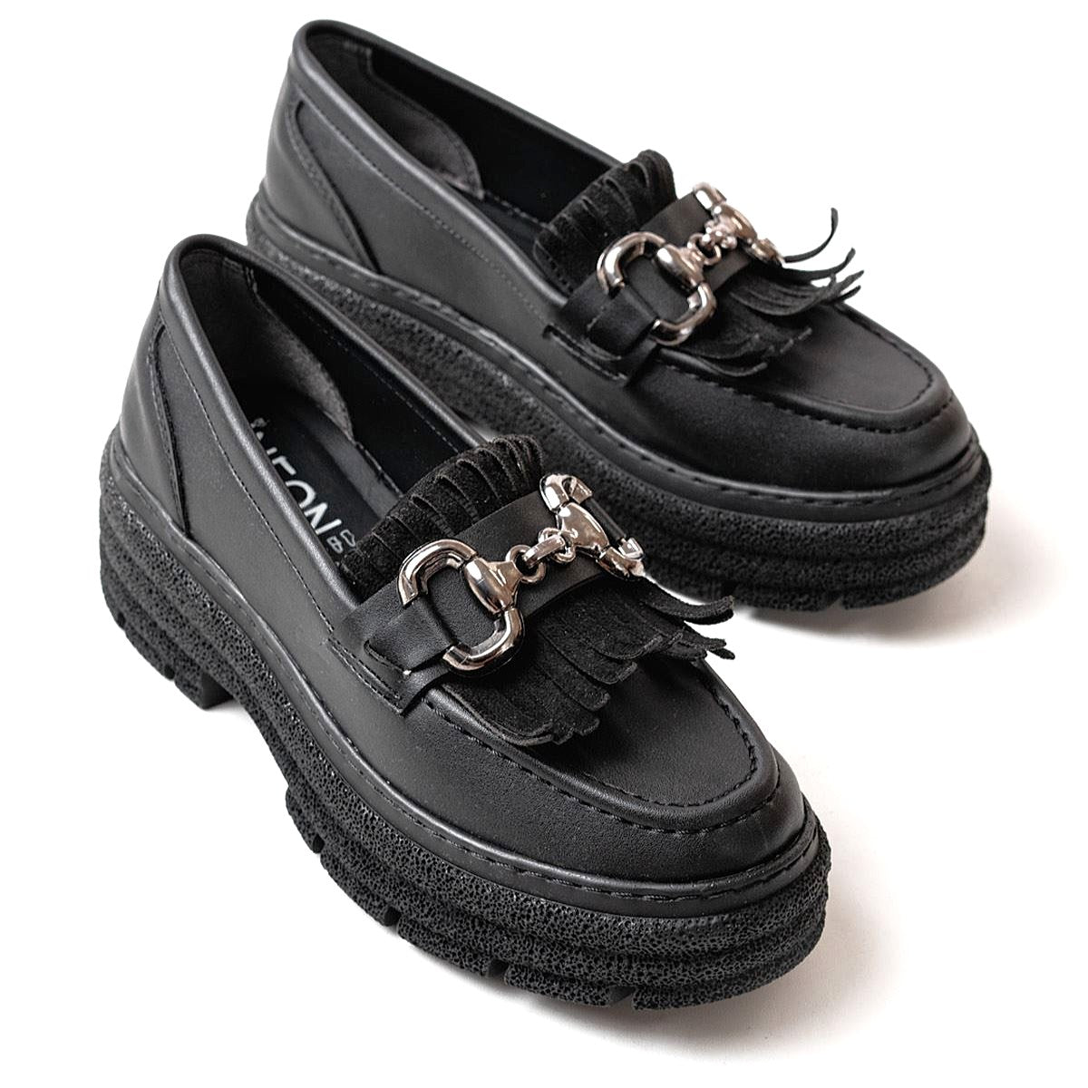 ZRIN-750 Premium Black Buckle Orthopedic High Platform Loafers