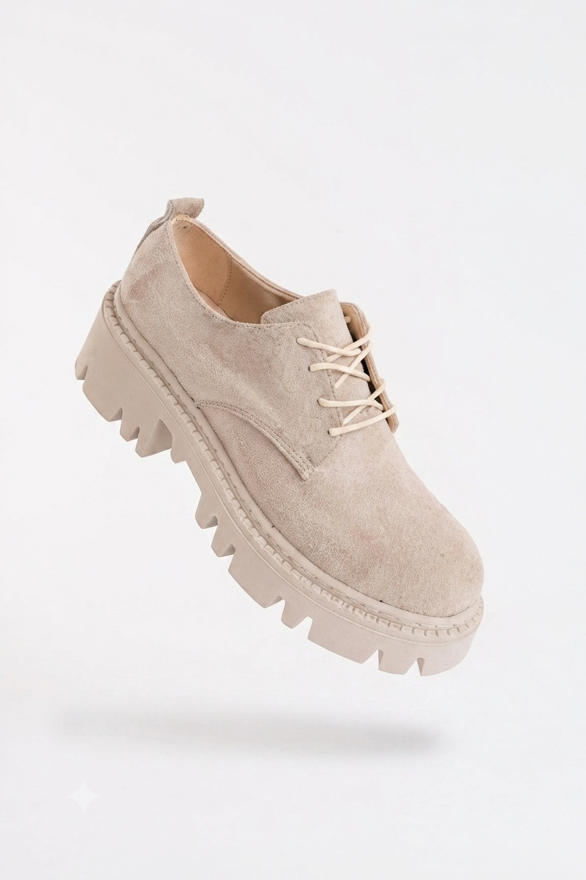 ZRİN-754 Premium Beige Suede Lace-Up Orthopedic High-Sole Loafer