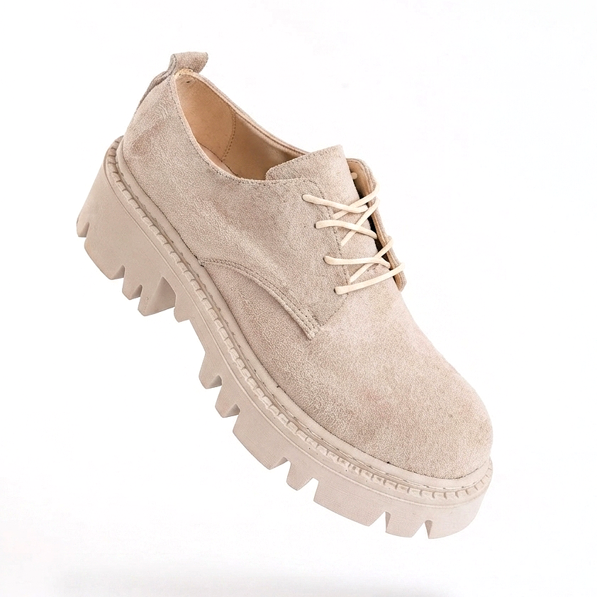 ZRİN-754 Premium Beige Suede Lace-Up Orthopedic High-Sole Loafer
