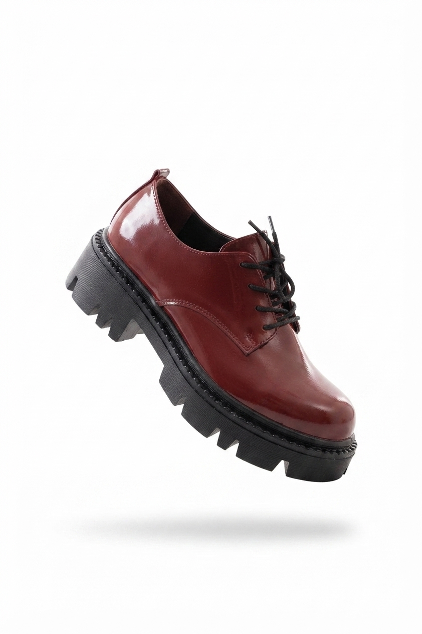 ZRİN-754 Premium Bordo Rugan Bağcıklı Ortopedik Yüksek Tabanlı Loafer