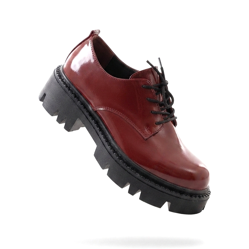 ZRİN-754 Premium Bordo Rugan Bağcıklı Ortopedik Yüksek Tabanlı Loafer