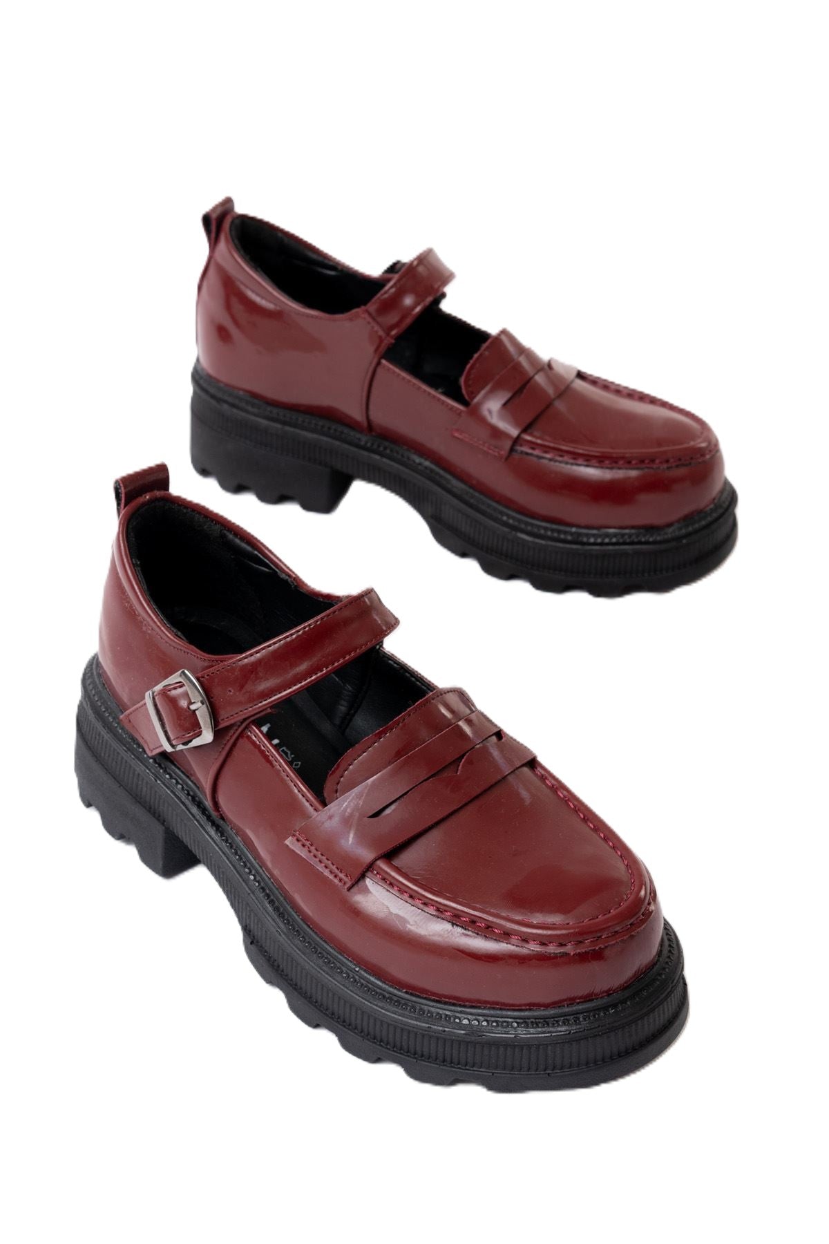 ZRİN-771 Premium Bordo Rugan Kadın Ortopedik Yüksek Tabanlı Loafer
