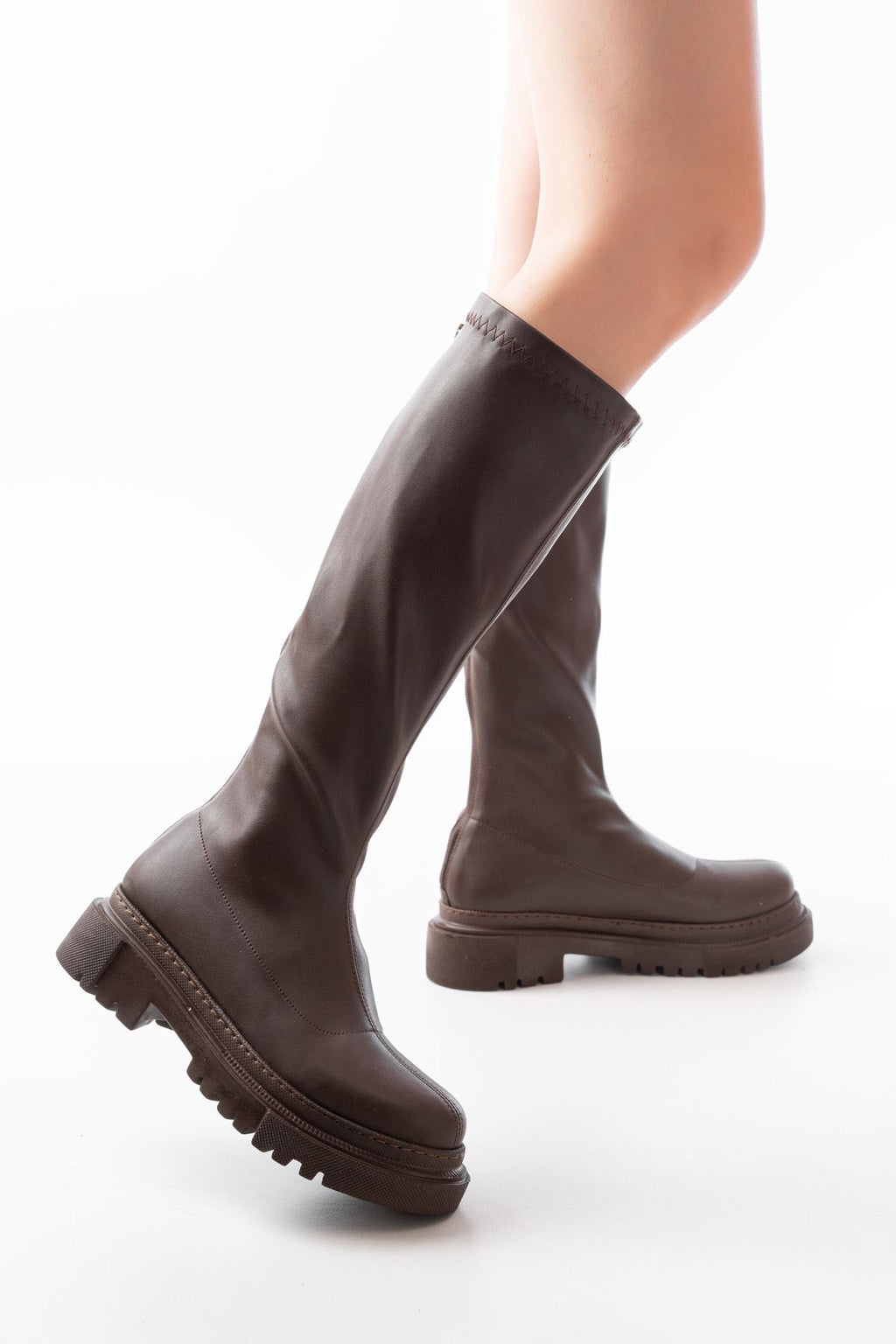 ZRİN-812-301 Premium Kahverengi Streç Arkadan Fermuarlı Günlük Kadın Çizme