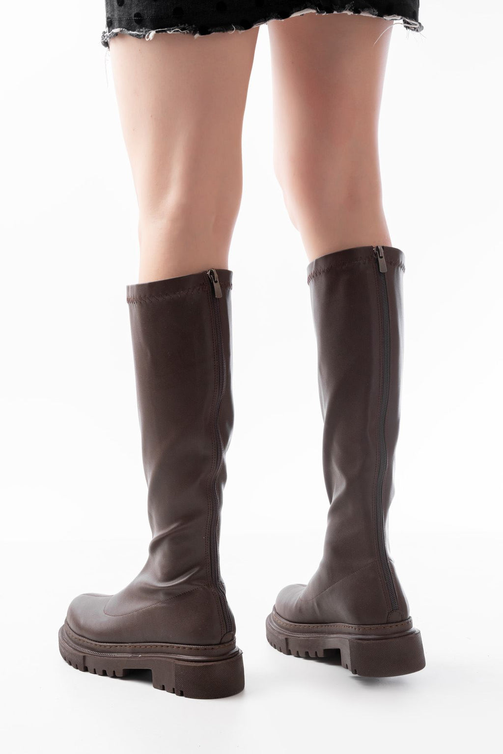 ZRİN-812-301 Premium Kahverengi Streç Arkadan Fermuarlı Günlük Kadın Çizme
