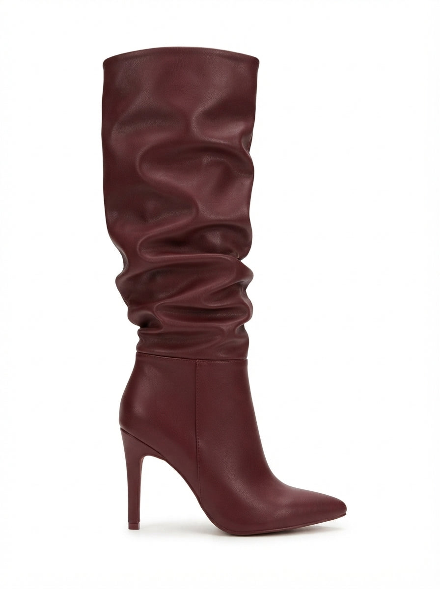 ZRİNXX-2003 Premium Bordo Körüklü İnce Topuklu Günlük Kadın Çizme 11 cm