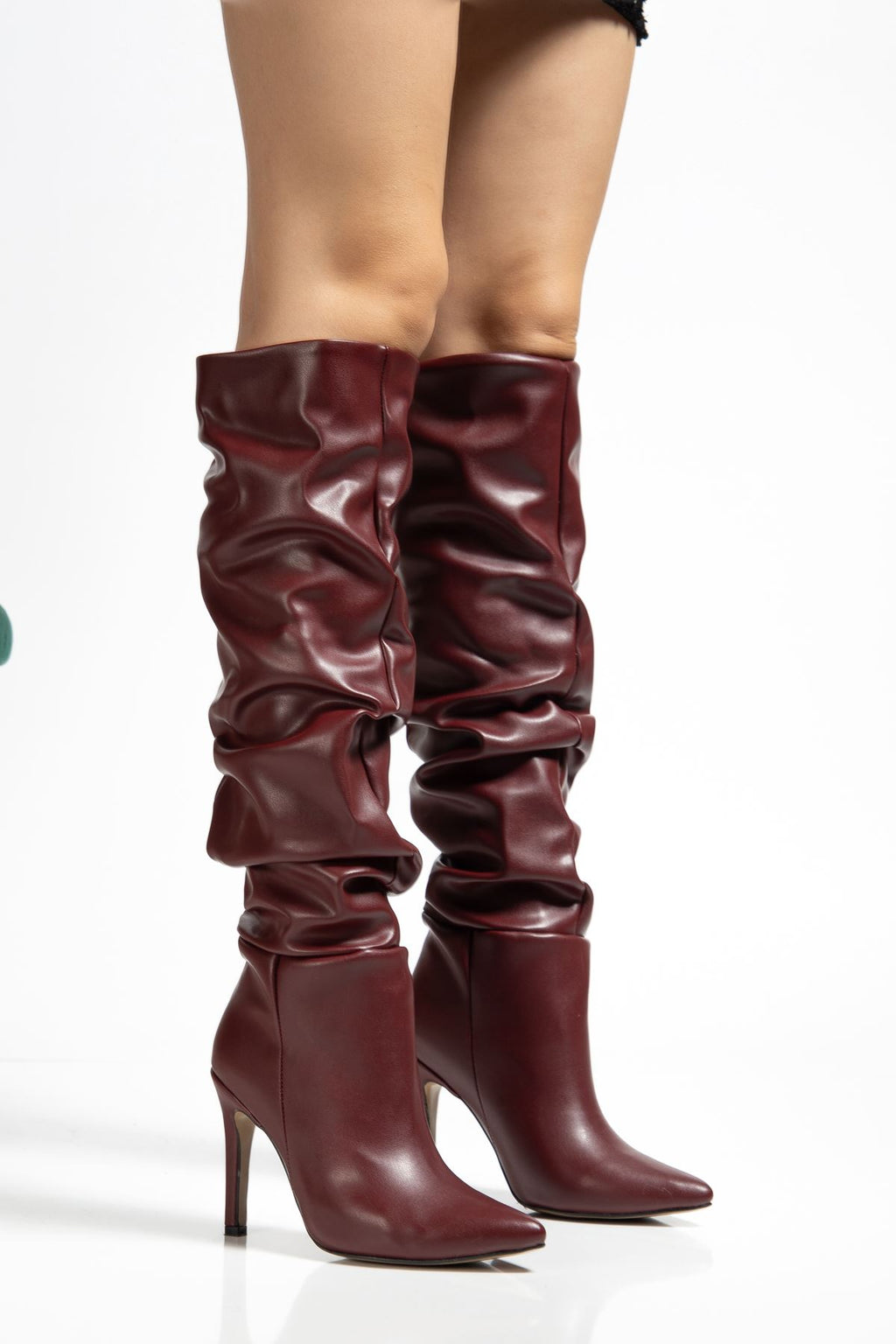 ZRİNXX-2003 Premium Bordo Körüklü İnce Topuklu Günlük Kadın Çizme 11 cm
