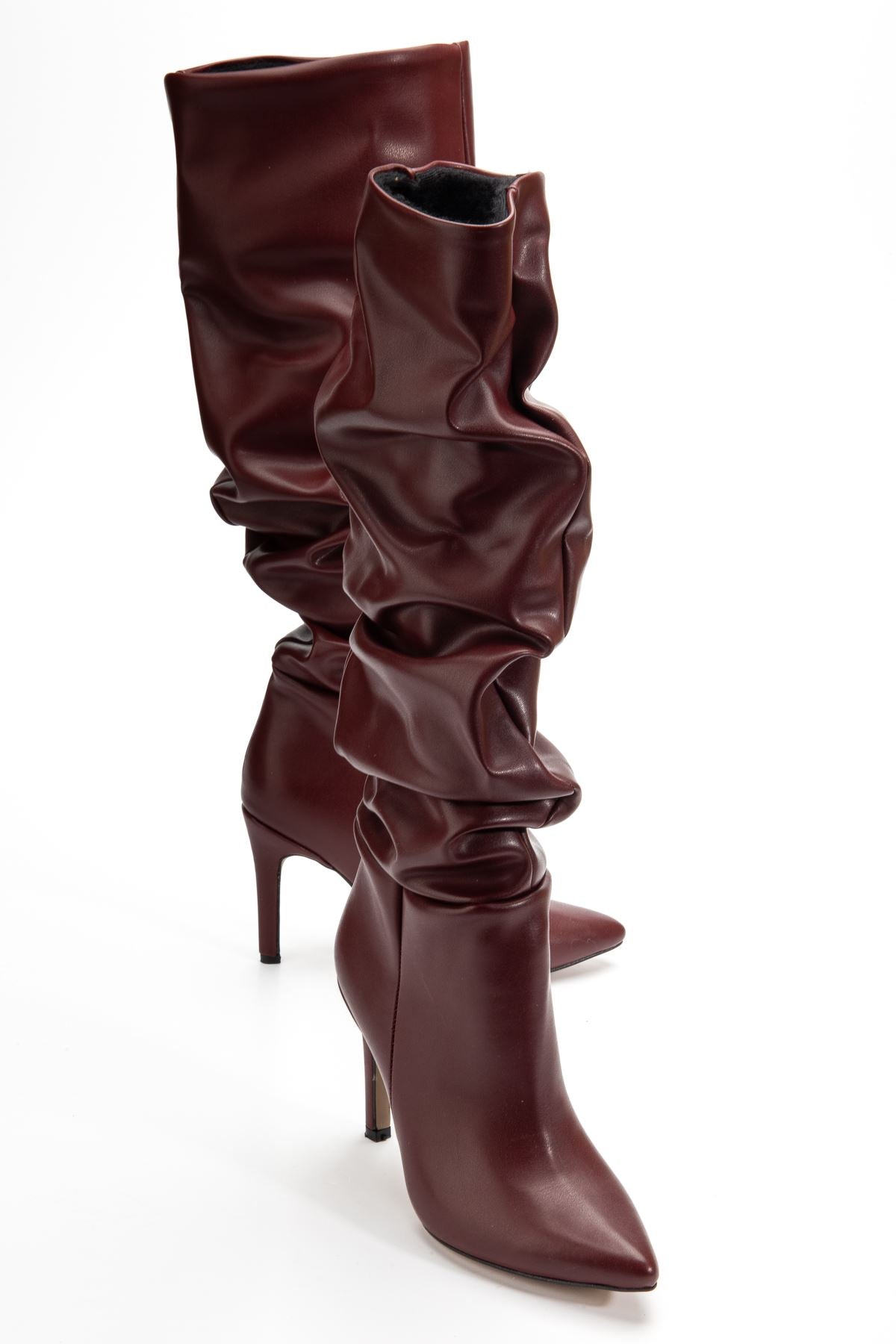 ZRİNXX-2003 Premium Bordo Körüklü İnce Topuklu Günlük Kadın Çizme 11 cm
