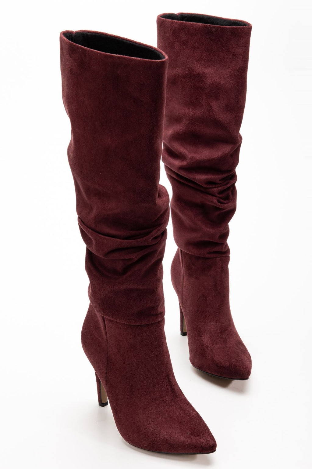 ZRİNXX-2003 Premium Bordo Süet Körüklü İnce Topuklu Günlük Kadın Çizme 11 cm