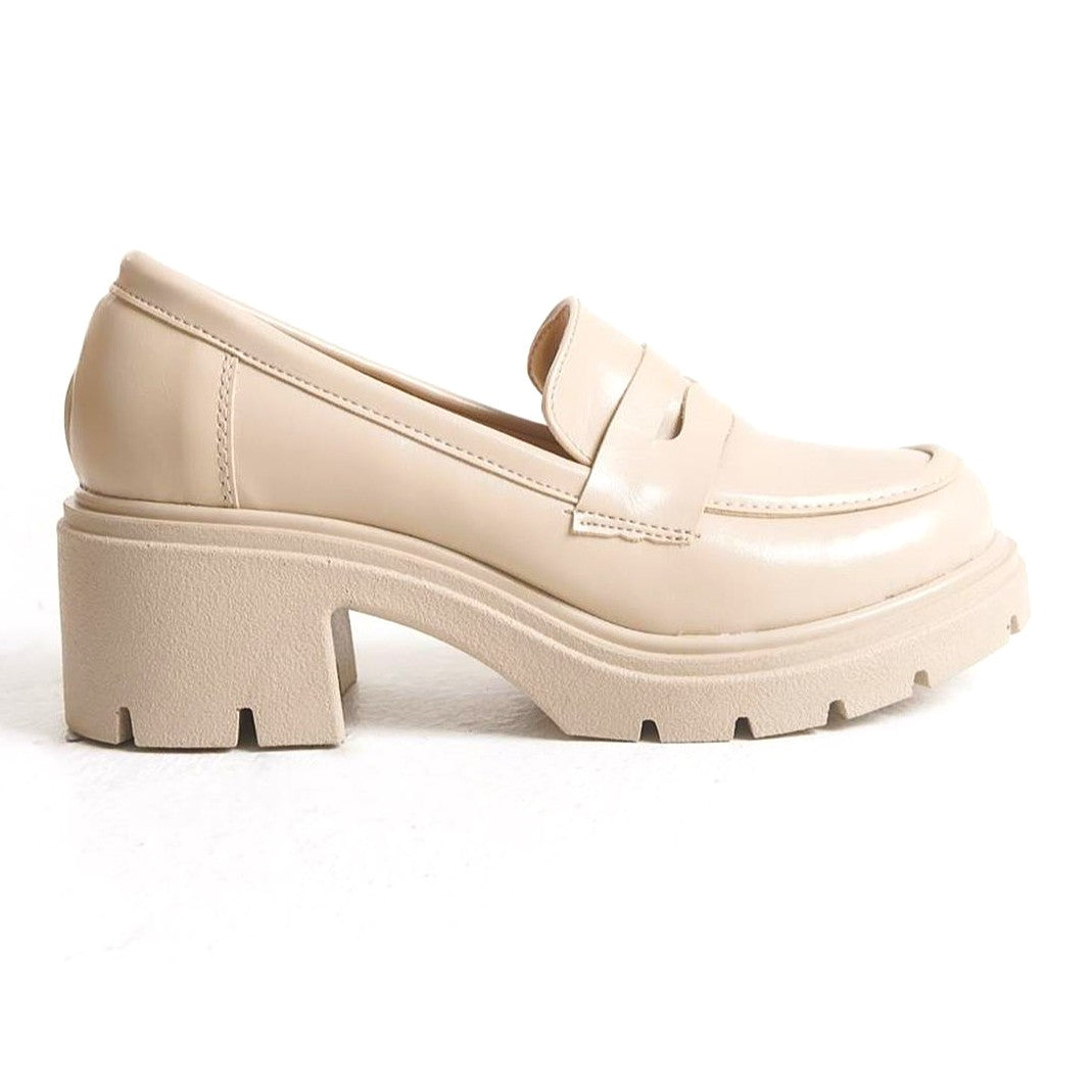 ZRİN-K-706 Premium Beige Wrinkled Patent Leather Orthopedic High-Platform Loafers